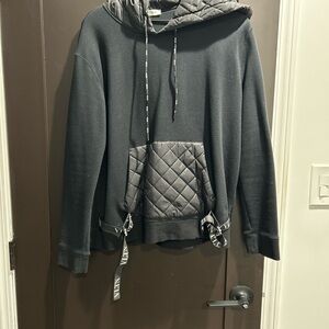 Valentino Black Quilted Hoodie with Drawstring